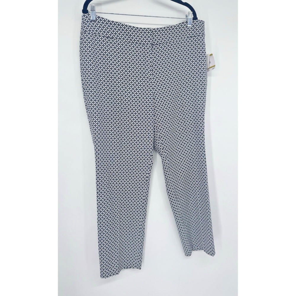 KASPER White Black geometric capri‎ cropped slim ankle zip button NWT 14 career